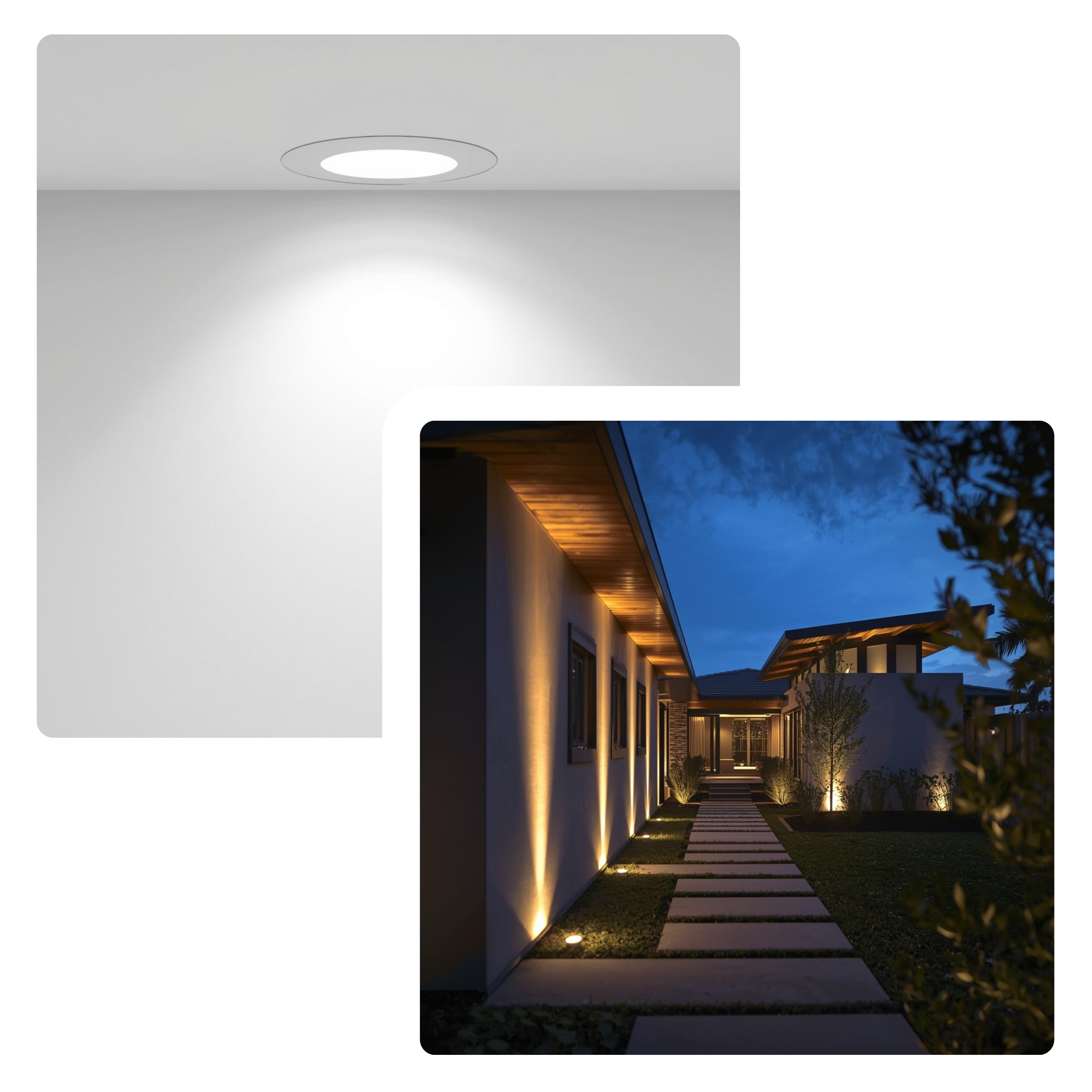 Downlight mixed with Outdoor home with walk way lighting
